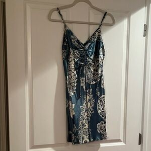 Zara Dark Teal and Cream Mini Dress